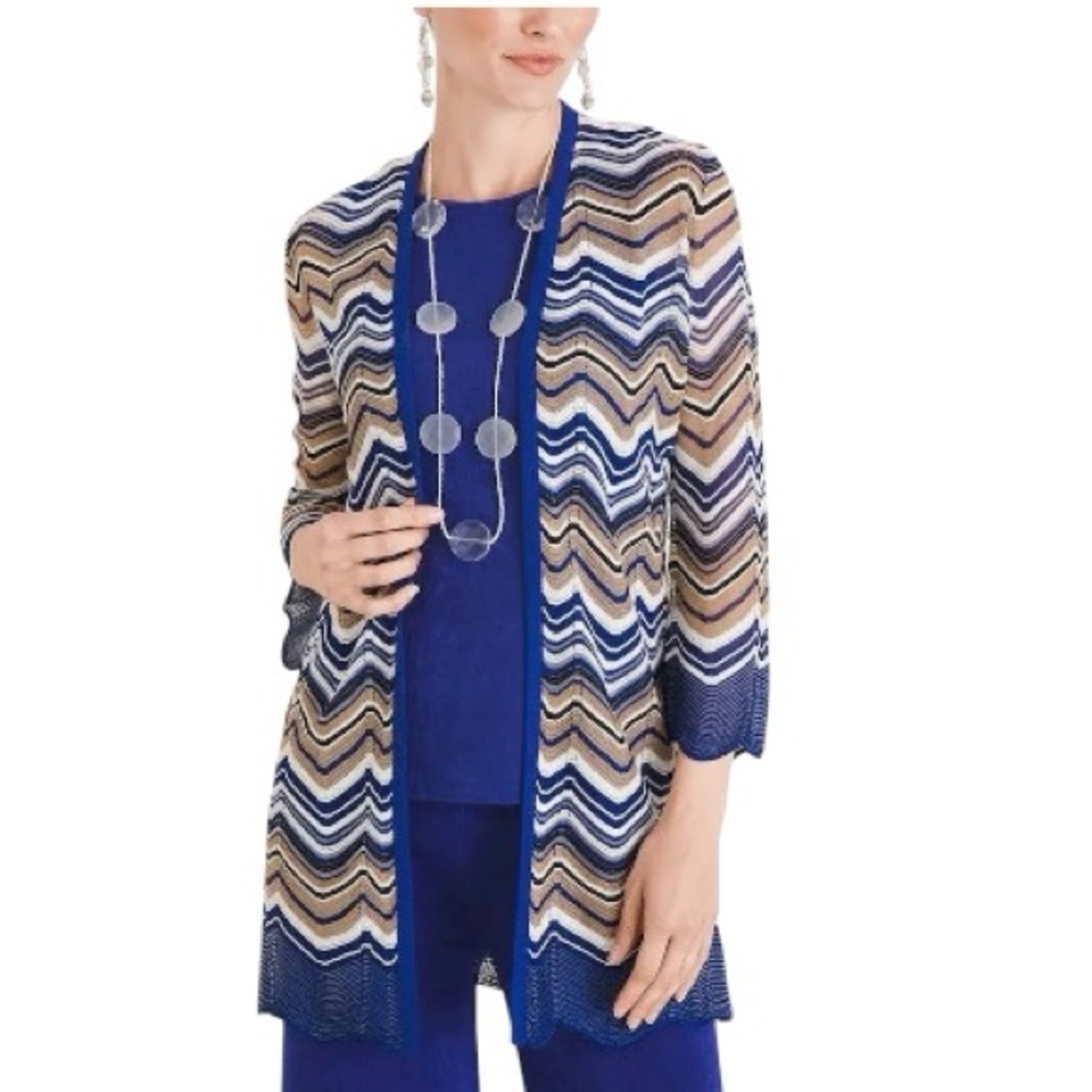 Chico's Travelers’ Collection Women’s Open Front Chevron Knit Cardigan sz 3/XL